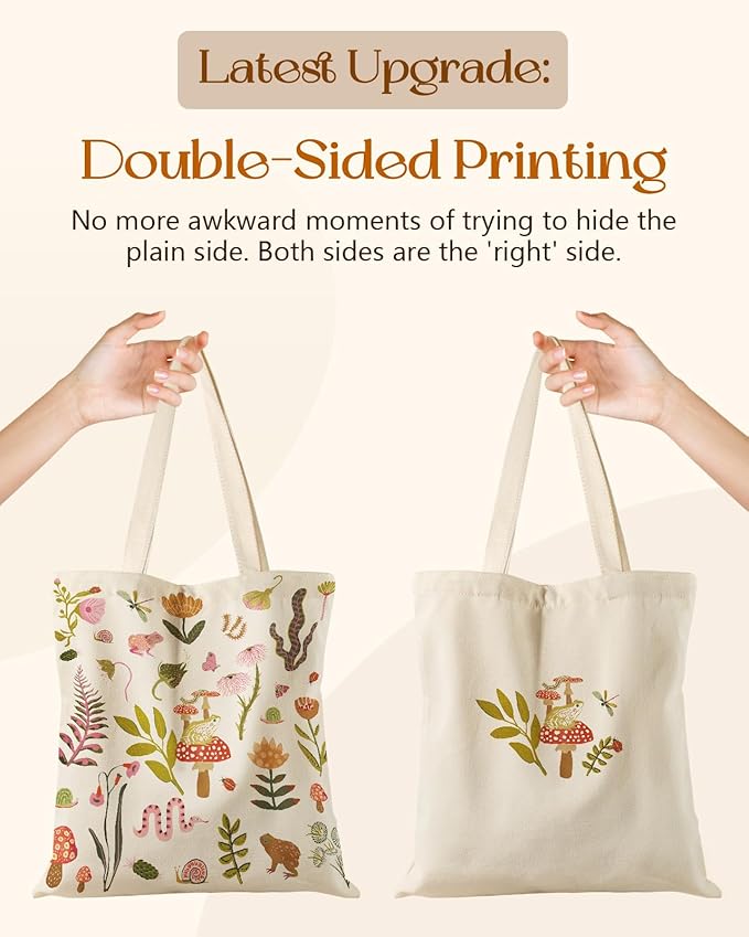 Canvas Tote Bag for Women - Aesthetic Canvas Totes with Pockets Cute Reusable Cloths Ladies Shoulder Bag