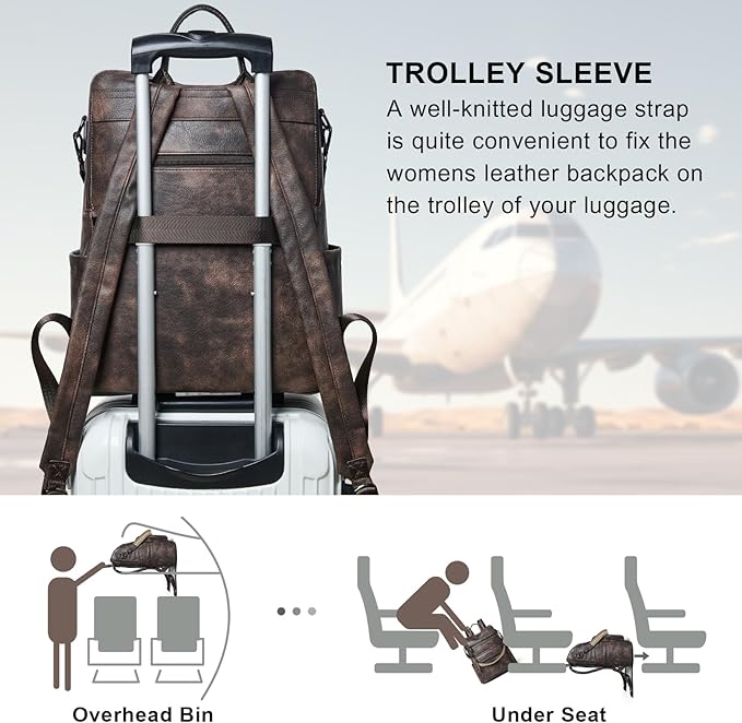 Shrrie 15.6 inch Laptop Backpack for Women,Large Leather Backpack Purse,Travel,Carry on,Water Resistant Casual Laptop Backpacks,College Backpack,Work Backpack for Women,Two-toned Coffee