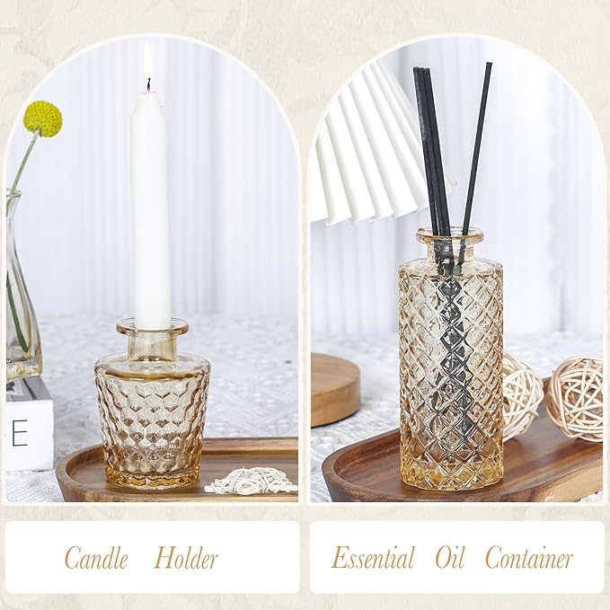 Amber Glass Bud Vases Set of 5, Gold Flower Vase for Centerpieces, Small Clear Vases in Bulk for Wedding Decorations, Vintage Vase for Table, Recepetion, Home Décor