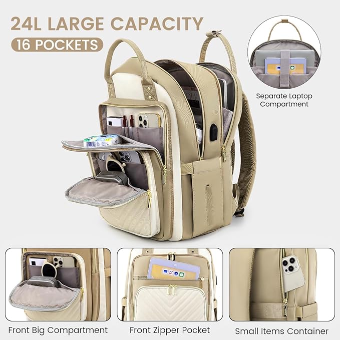 LOVEVOOK Laptop Backpack for Women, Water Resistant Travel Work Backpacks Purse Stylish Business Teacher Nurse Computer Bag with USB Charging Port