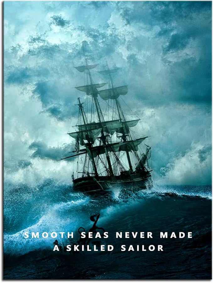 Motivational Wall Art Inspirational Canvas Poster Smooth Seas Never Made A Skilled Sailor Entrepreneur Quote Picture Home Office Decor Painting Framed and Stretched Ready to Hang [30''W x 40''H]