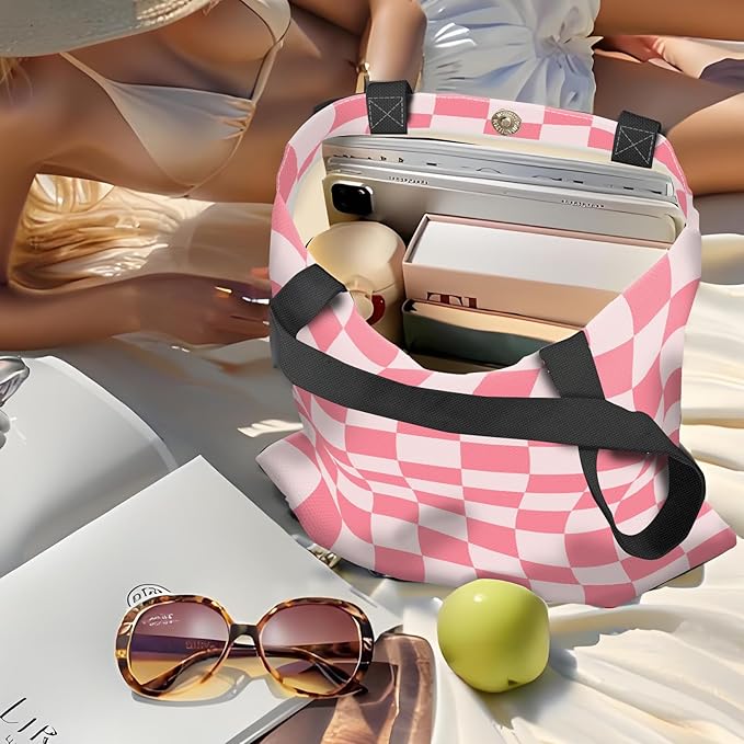 Canvas Tote Bag for Women，Cute Heavy-Duty Shoulder Bag with Zipper Pocket -Travel Tote for Grocery, Gym,Shopping