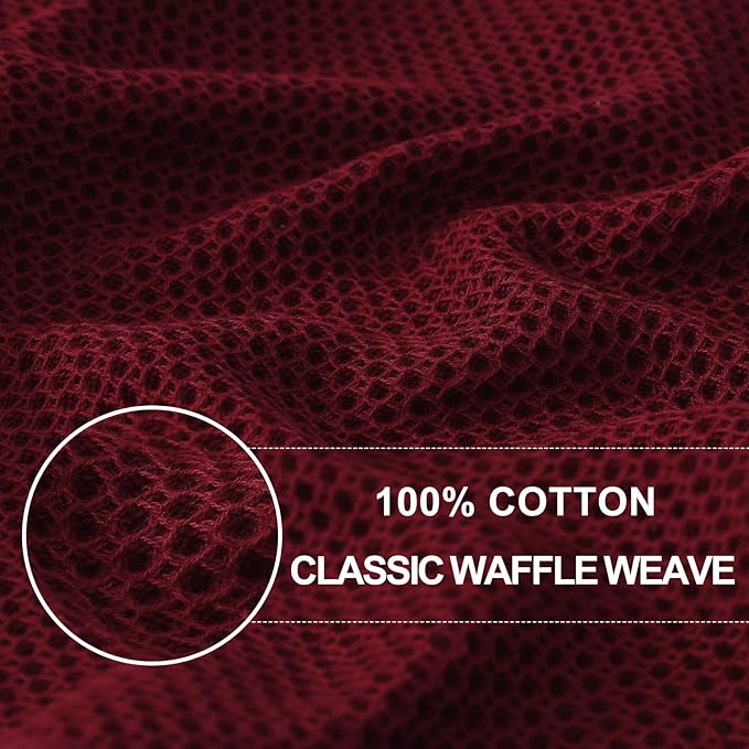 Homaxy 100% Cotton Waffle Weave Kitchen Dish Towels, Ultra Soft Absorbent Quick Drying Cleaning Towel, 13 x 28 Inches, 12-Pack, Burgundy