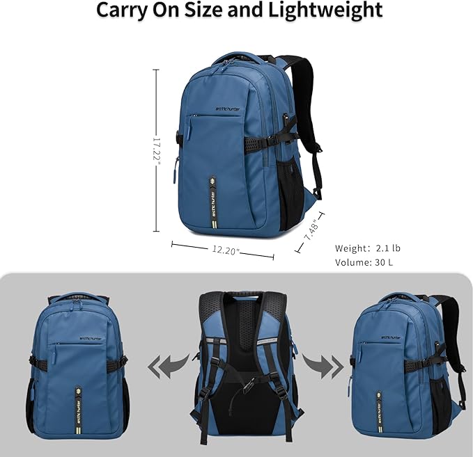 Blue Business Laptop Backpack for Men Women, 30L Anti-Theft Carry on Travel Backpack Flight Approved for Airplane, Adults Back pack Bag for Work, Commuting, Weekend Casual Daypack