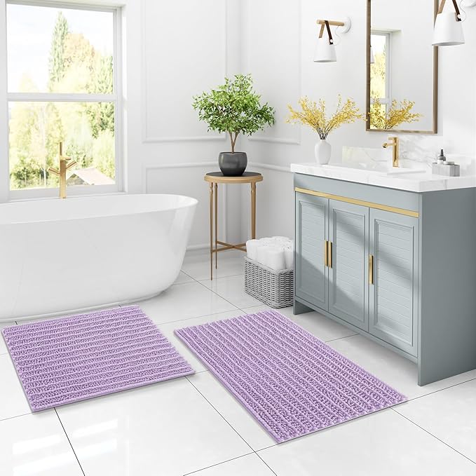 Arotive Luxury Chenille Bathroom Rug Mat, Extra Soft Thick Absorbent Shaggy Bath Rugs, Non-Slip Machine Wash Dry, Plush Bath Mats for Bathroom, Shower and Tub, 30x17, Light Purple