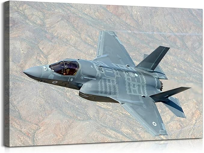 Mistyefly F-35 Lightning II Fighter Jet Wall Art Painting, Realistic Art Print on Wrapped Canvas, 40" x 28", Waterproof, UV Resistant, Perfect for Bedroom, Living Room, Office