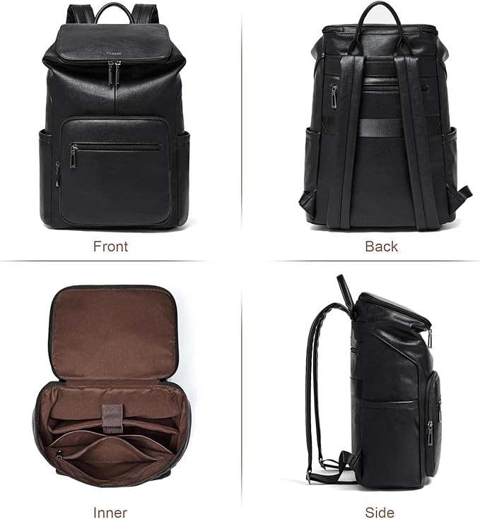 Leather Laptop Backpack for Women, 15.6 Inch Travel Backpack with Laptop Compartment, Casual Daypack Fashion Travel Backpack Purse for Travel College Work, Black