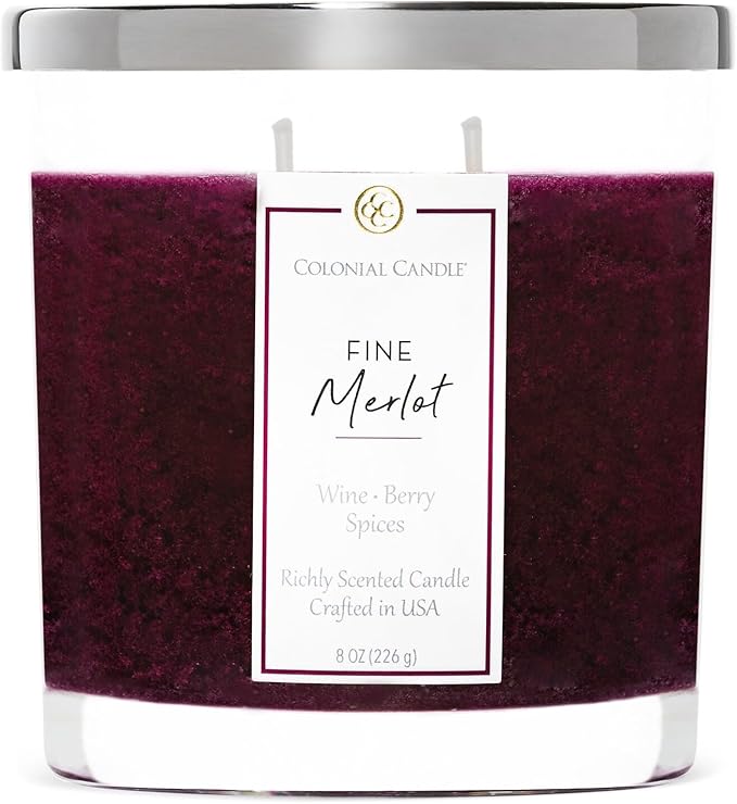 Colonial Candle Fine Merlot Scented Candle Jar, Highly Fragranced Candles for Home Scented, Mottled Wax Candle, 2 Wick, 8 oz - Made in The USA