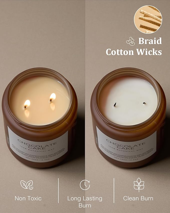 M&SENSE Chocolate Layer Cake Scent Candles, Large 19.4oz Natural Soy Wax 110 Hours Burn Time Clean Non Toxic Scented Classic 2 Wicks Candle for Bedroom Living Room Office