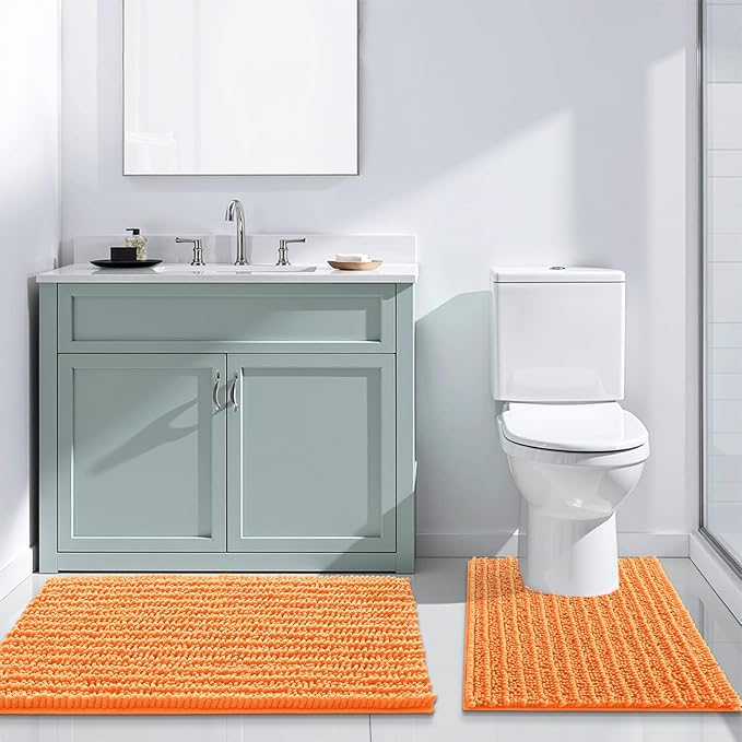 Arotive Luxury Chenille Bathroom Rug Mat, Extra Soft Thick Absorbent Shaggy Bath Rugs, Non-Slip Machine Wash Dry, Plush Bath Mats for Bathroom, Shower and Tub, 24x16, Orange