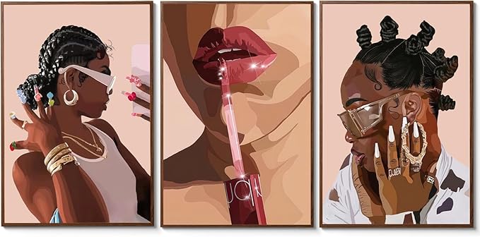 ANVOTIG African American Black Woman Posters Wall Art Set of 3 Fashion Black Girl Wall Decor Pictures Hip Hop Sunglasses Jewelry Posters Prints Paintings for Home Living Room Bedroom16x24 In Unframed