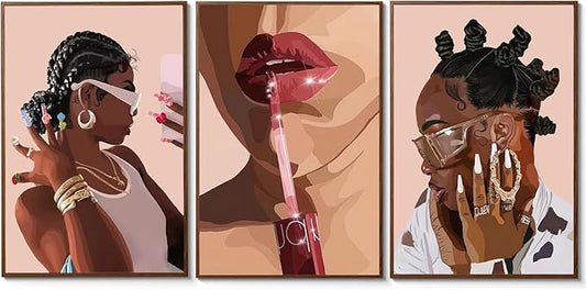 ANVOTIG African American Black Woman Posters Wall Art Set of 3 Fashion Black Girl Wall Decor Pictures Hip Hop Sunglasses Jewelry Posters Prints Paintings for Home Living Room Bedroom16x24 In Unframed