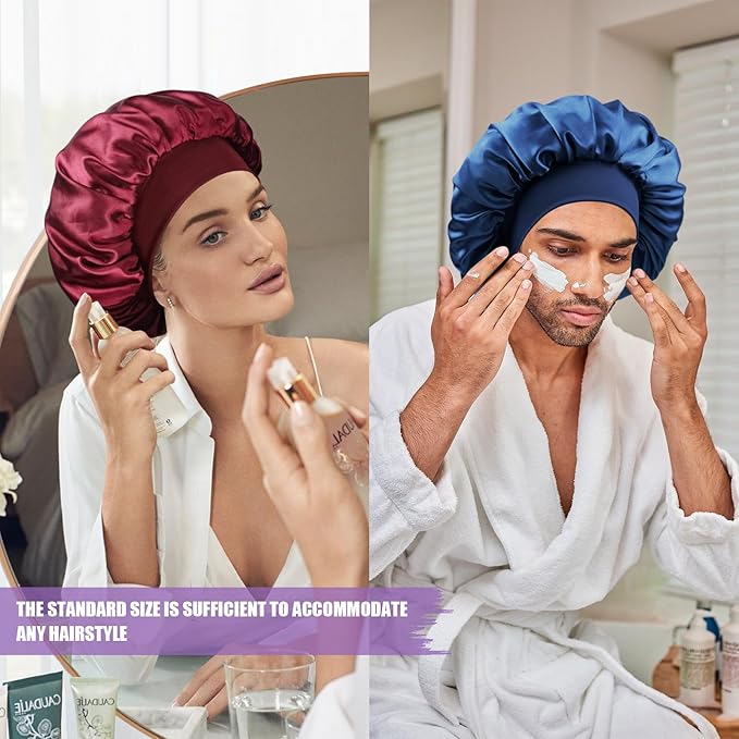 Satin Silk Bonnet for Sleeping, Double Layer Silk Sleep Cap for Men & Women, Soft Satin Lined Bonnet for Natural & Curly Hair(Purple)