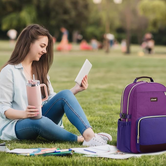 LOVEVOOK Laptop Backpack for Women with Pouch Pocket for Large Capacity Cup,17 Inch Laptop Computer Bag Travel Backpack Purse,Waterproof Work Business College Teacher Backpack,Purple Red-Blue Purple