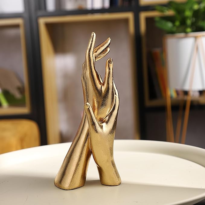 Golden Hands Sculpture Elegant Resin Home Decor Hands Statues Versatile Love Ornament,Perfect for Bedroom, Office Desktop, Cabinets,Wedding (Golden Hands)