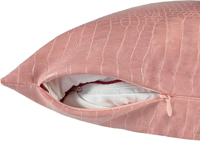 Faux Leather Throw Pillow Covers 18X18 Inch Set of 2 Pink Outdoor Modern Farmhouse Solid Decorative Pillow Covers for Room Couch Living Bedroom Bed Sofa
