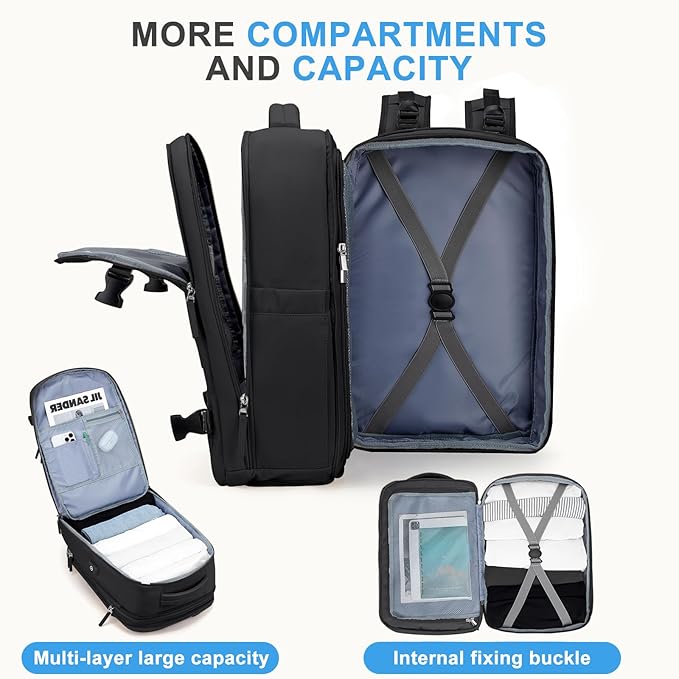 coowoz Large Travel Backpack For Women Men, Carry On Backpack,Hiking Backpack Waterproof Outdoor Sports Rucksack Casual Daypack Expandable Heavy Duty Extra large Backpack Black Expansion