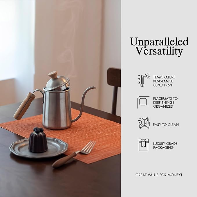 Placemats Set of 8 - Easy Clean Woven Vinyl Placemats for Dining Table, Indoor/Outdoor Place Mats, Washable PVC Table Mats （Orange）