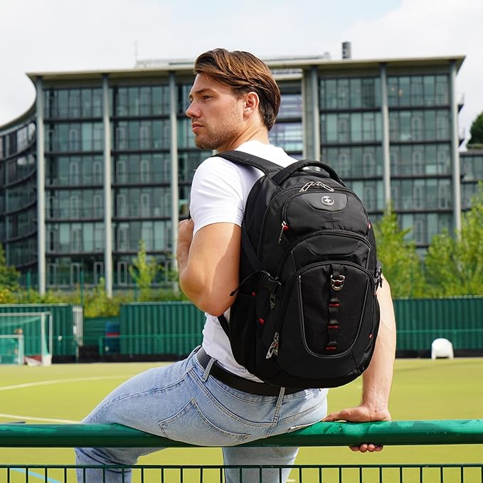 Swissdigital Design Laptop Backpack with USB Charging Port, Travel Backpack Fits 15.6 inches Computer, 31L College School Backpack for Men, Black | SD803