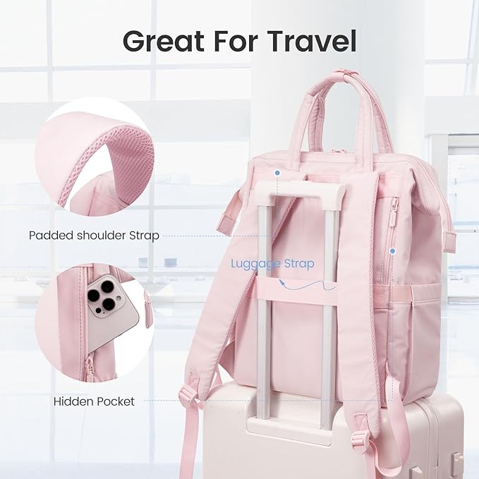 LOVEVOOK Laptop Backpack Women 15.6 inch,Lightweight Puffer Travel Backpacks for Women,Quilted Laptop Bag Computer Work Teacher Nurse Backpack,Womens Backpack Purse Daypack for College Business,Pink