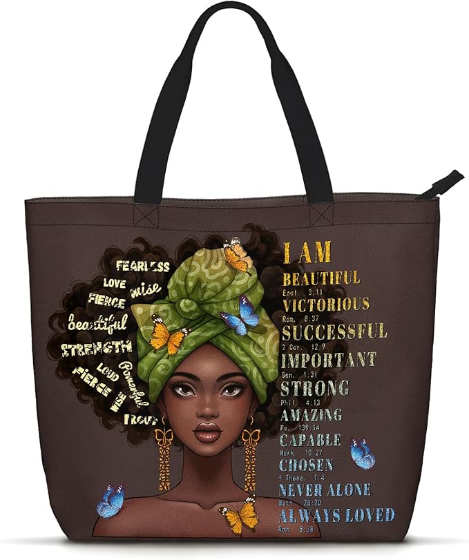 African American Black Women Tote Bag Black Girl Magic Shoulder Handbag For Work Travel Beach Shopping