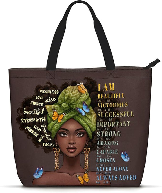 African American Black Women Tote Bag Black Girl Magic Shoulder Handbag For Work Travel Beach Shopping