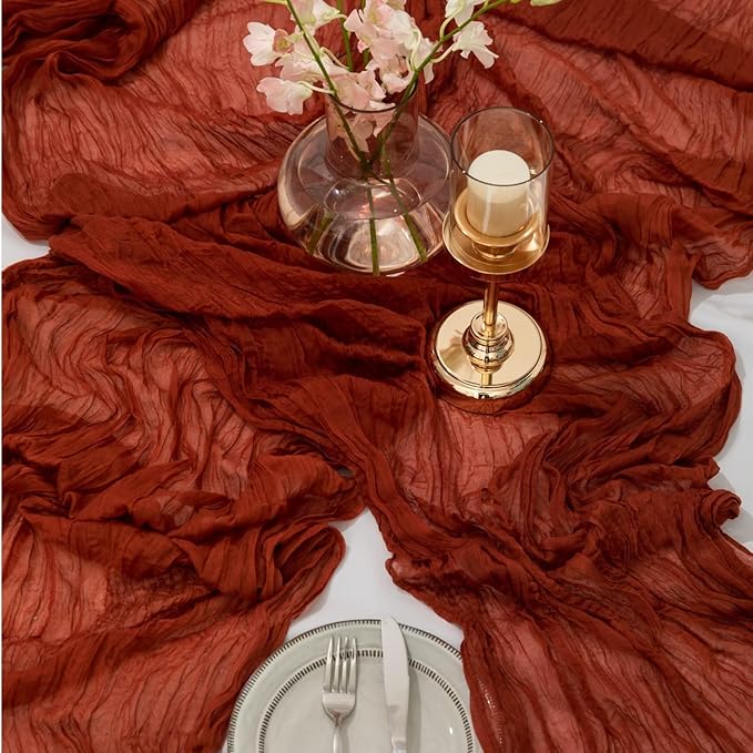 16 Pack Terracotta Cheesecloth Table Runner, 35x120 Inch Boho Gauze Cheese Cloth Table Runner 10ft Rustic Sheer Long Gauze Table Runners for Wedding Bridal Baby Shower Birthday Party Table Decor