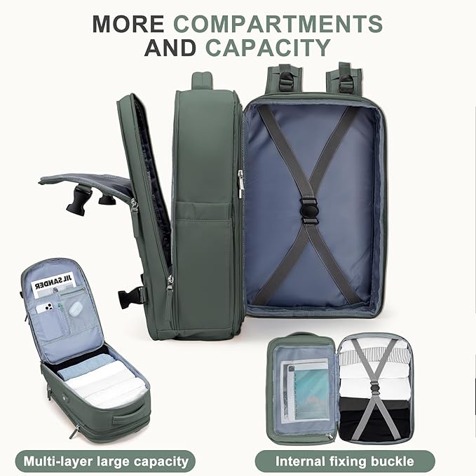 coowoz Large Travel Backpack For Women Men, Carry On Backpack,Hiking Backpack Waterproof Outdoor Sports Rucksack Casual Daypack Expandable Heavy Duty Extra large Backpack Olive Green