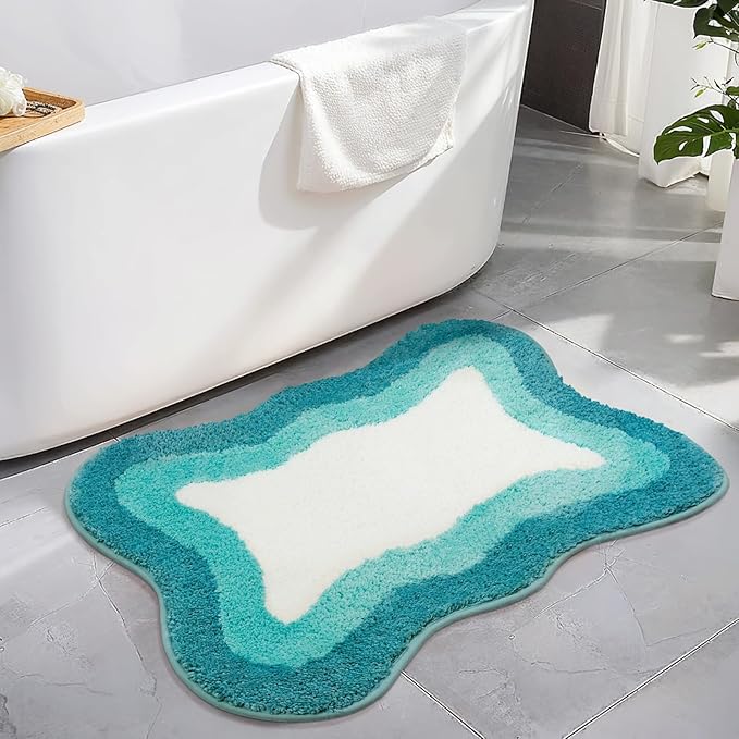 HAOCOO Washable Irregular Shape Bathroom Rugs, 18x25 inch Soft Non Slip Gradient Small Bath Mat, Microfiber Absorbent Shower Rug for Sink Tub Shower