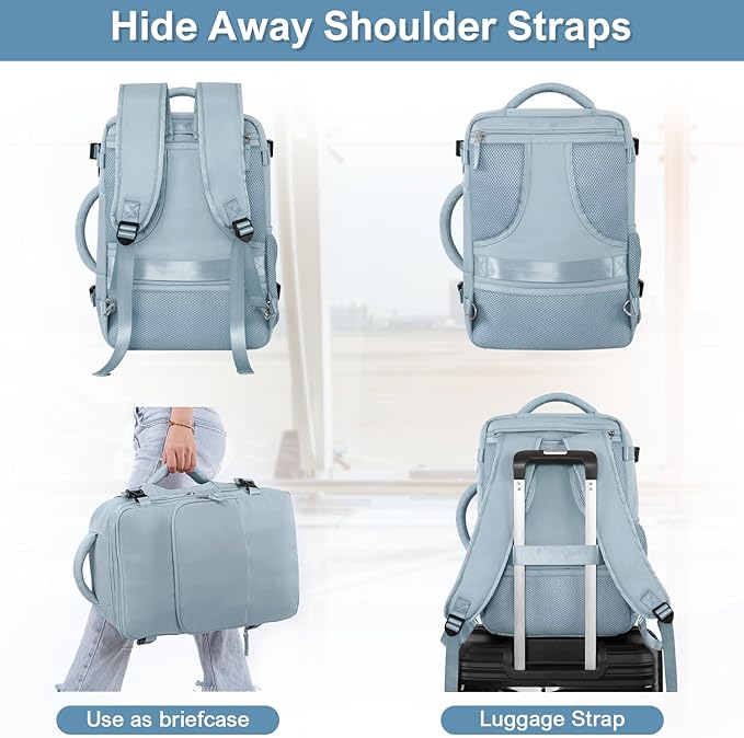 Travel Backpack, Carry on Flight Approved Backpack with Multi-Pockets, TSA Waterproof 17.3inch Laptop Backpack, Personal Item Travel Bag for Men Women, Light Blue