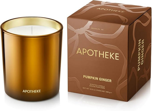 Apotheke 3-Wick Scented Candles for Home, Pumpkin Ginger - 10.5 oz Seasonal Soy Wax Jar Candle - Long-Lasting Fall Scented Fragrance with Perfume-Grade Fragrance Oils