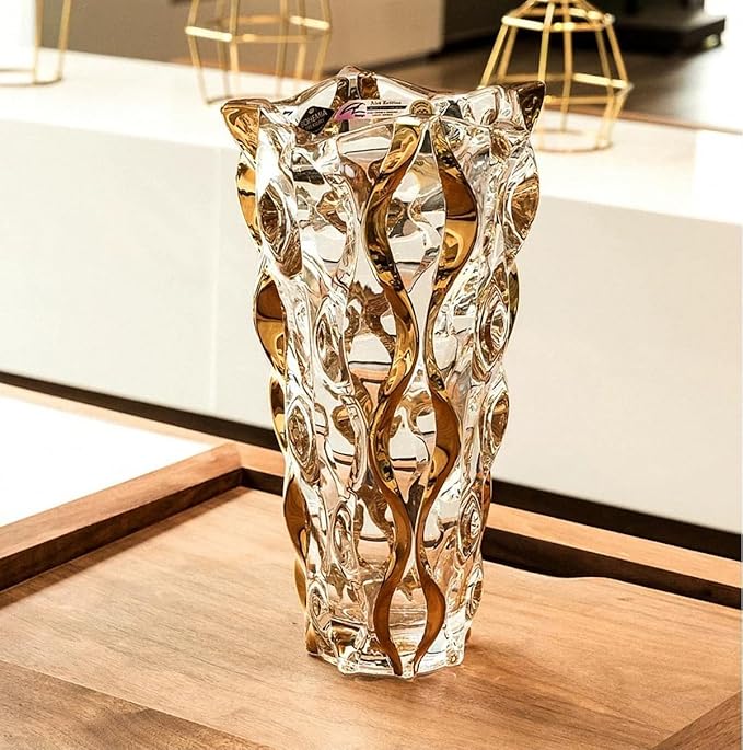 Hand Painted Gold Vase 11" Tall,Flower Vase Decor for Home Dining Table Living Room,Office Wedding Holiday Party,Handmade Decorative Flower Vase.