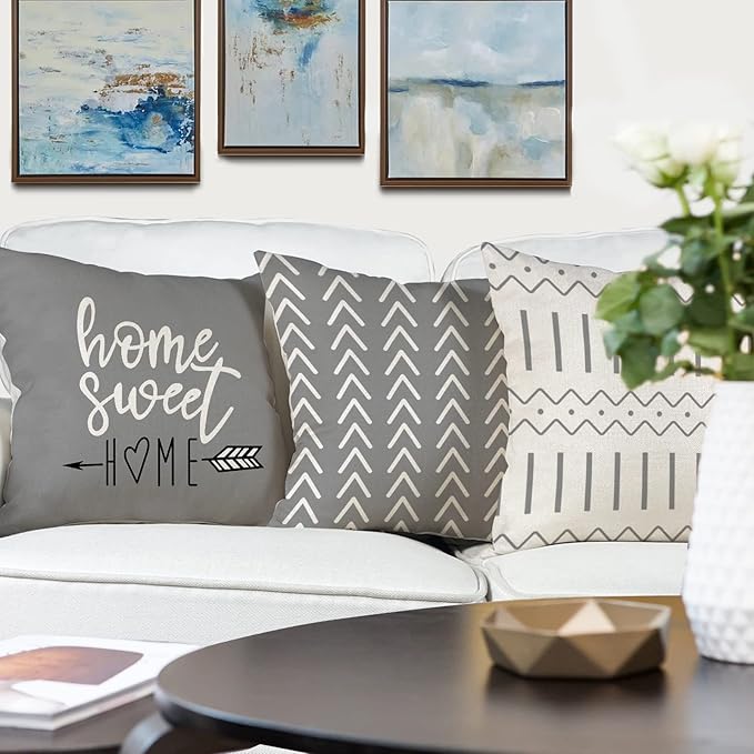 YCOLL Pillow Covers 22x22 Set of 4, Modern Sofa Throw Pillow Cover, Decorative Outdoor Linen Fabric Pillow Case for Couch Bed Car，Gray