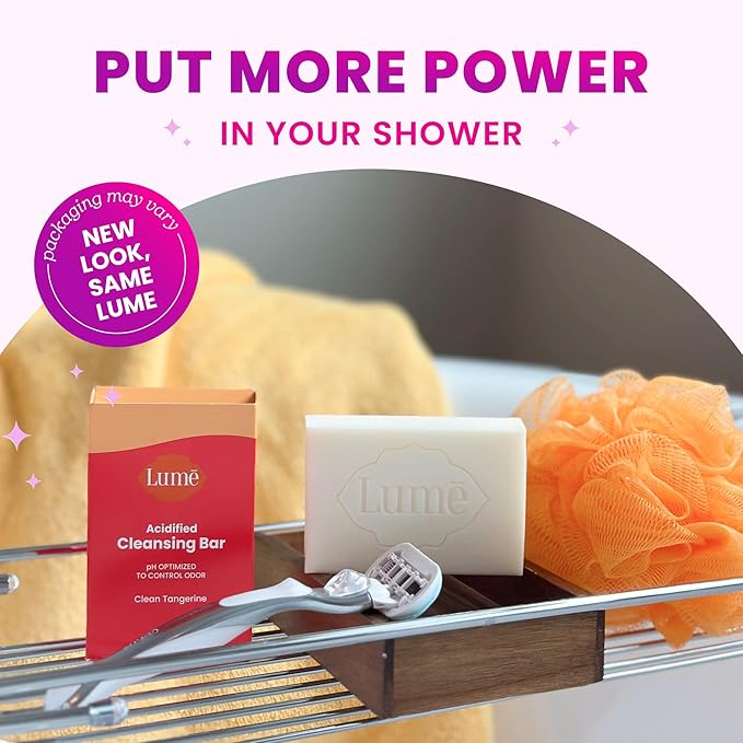 Lume Acidified Body Cleansing Bar - 24 Hour Odor Control - Removes Odor Better than Soap - Moisturizing Formula - Formulated Without SLS orParabens - OB/GYN Developed - 5 ounce (Clean Tangerine)
