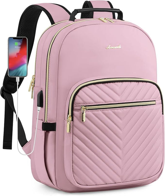 LOVEVOOK Laptop Backpack for Women, Travel Computer Work Bags with 17-inch Laptop Compartment, College School Student Bag Teen Backpacks For Girls, Outdoor Carry On Backpack Purse, Light Pink