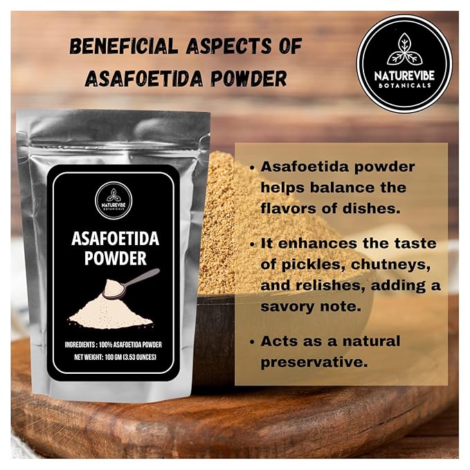 Naturevibe Botanicals Asafetida Powder 100gm (Hing, Asafoetida Ground) 3.53oz | Non-GMO and Gluten Free | Indian Seasoning | Adds Aroma and Flavor