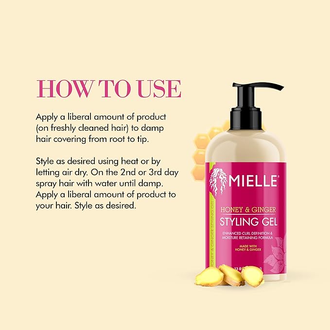 Mielle Organics Honey & Ginger Hair Gel - Styling Gel for Enhanced Curl Definition and Frizz Reduction - Enriched with Aloe & Babassu Oil to Nourish Dry, Curly or Frizzy Hair (13 Fl Oz)