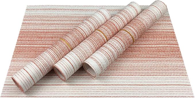 Placemat,Blending Color Durable Woven Vinyl Placemat Washable Heat-Resistant Anti-Skid Kitchen Dining Table Mats (Set of 4, Red with White)