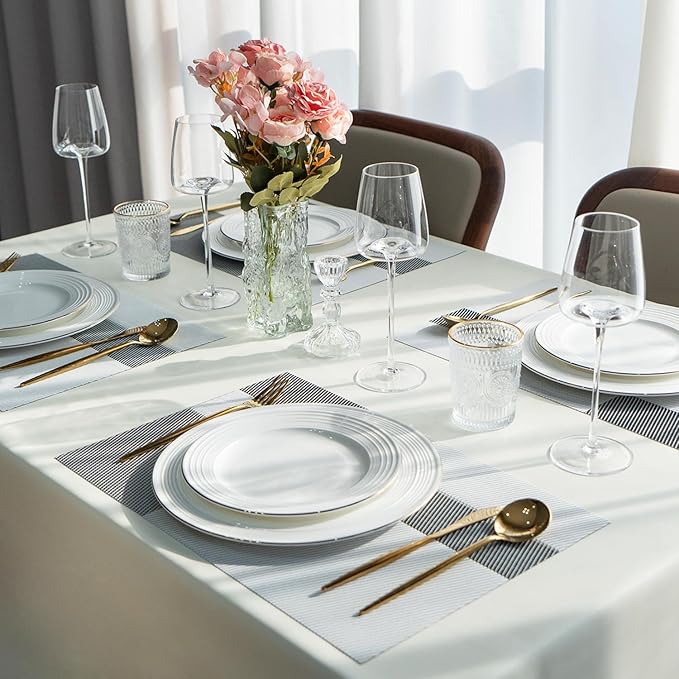 Placemats Set of 6 Vinyl/Plastic Woven Place Mats for Kitchen Table Indoor/Outdoor Washable Placemat Wipeable Dining Table Mats (Silver Cube,6)