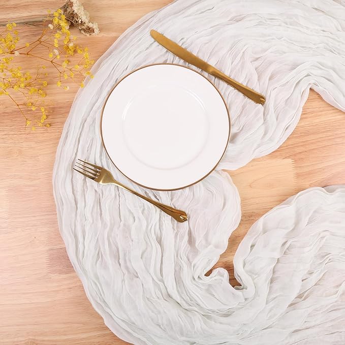 13.3FT White Cheesecloth Table Runner Transparent Boho Table Runner Rustic Gauze Wedding Dining Table Decorations for Holiday Birthday Party Baby Shower Event Decorations