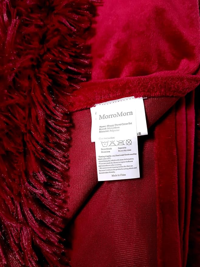 MorroMorn 5 PCS Shaggy Duvet Cover Bedding Set - Fluffy Comforter Cover Long Faux Fur Luxury Ultra Soft Cozy (Dark Red, Full/Queen)