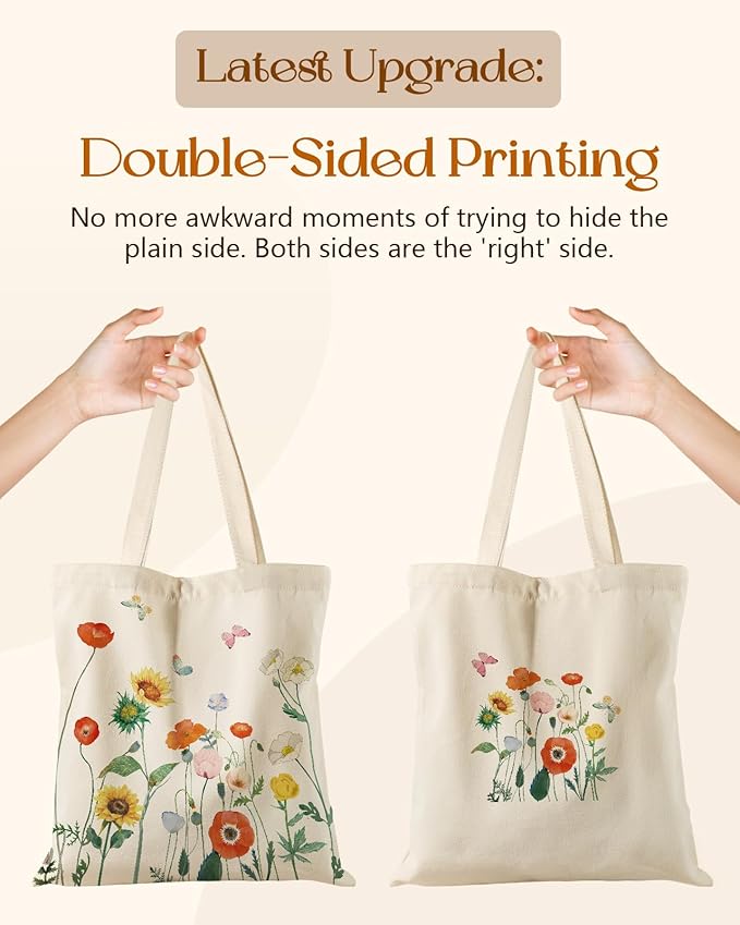 Canvas Tote Bag for Women - Aesthetic Canvas Totes with Pockets Cute Reusable Cloths Ladies Shoulder Bag