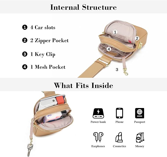 INICAT Travel Small Sling Bag Leather Crossbody Bags for Women Fanny Packs Cross Body Bag for Woman Cross Body Purses