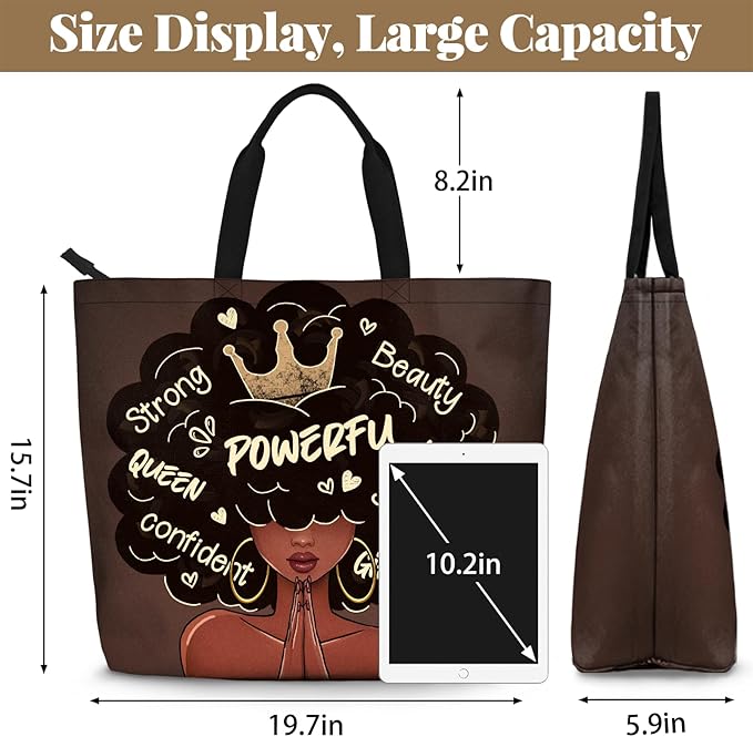 African American Black Women Tote Bag Black Girl Magic Shoulder Handbag For Work Travel Beach Shopping