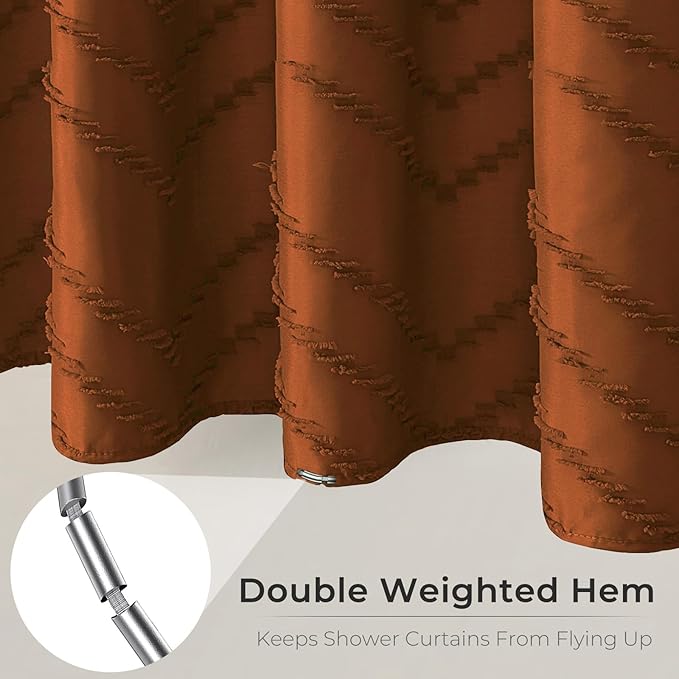 Orange Shower Curtain 72 x 72 Vintage Farmhouse Textured Tufted Chevron Striped Minimalist Bathroom Shower Curtain