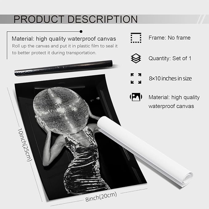 Sufeasdf Vintage Funky Y2k Hot Girl Poster Black and White Disco Ball Canvas Wall Art Trendy Preppy Bar Cart Decor for Living Room Dorm 08x10 inch Unframed