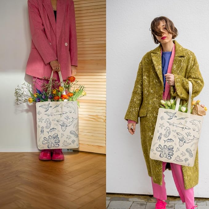 Tote Bag for Women, Canvas Tote Bag with Pockets,Canvas Shopping Bags,Reusable Grocery Bags