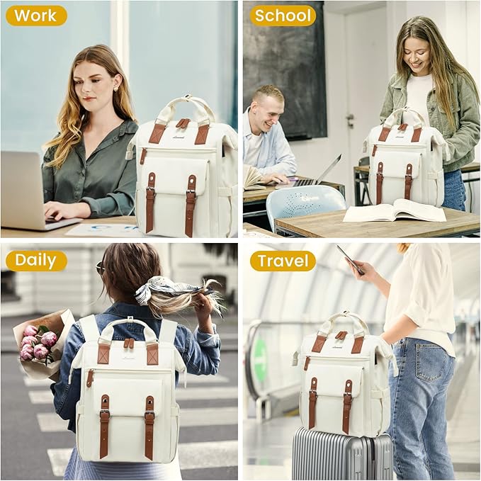 LOVEVOOK Laptop Backpack for Women Work Travel, Large Capacity Computer Backpack Purse, Nurse Bags Doctor Teacher Business Laptop Bag, Fashion College Backpack Casual Daypack, 17 Inch, Beige-brown