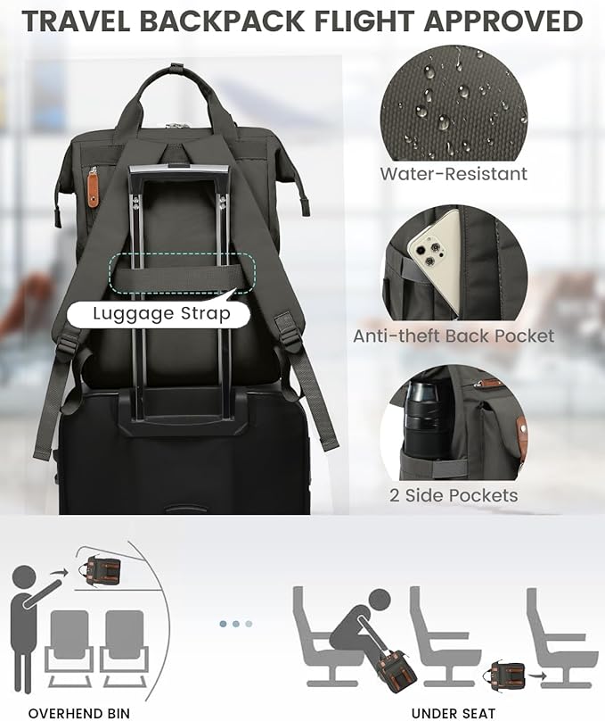 LOVEVOOK Laptop Backpack for Women Work Travel Commuter Backpack Business Computer Bag Doctor Nurse Bags College Backpack Purse, 15.6 Inch, Dark Grey-brown