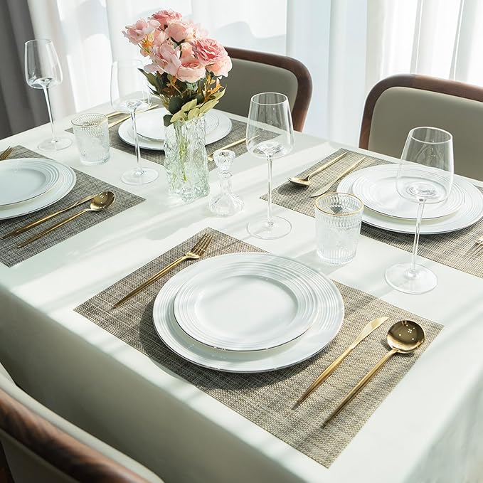 Placemats Set of 4 Vinyl/Plastic Woven Place Mats for Kitchen Table Indoor/Outdoor Washable Placemat Wipeable Dining Table Mats (Brown,4)